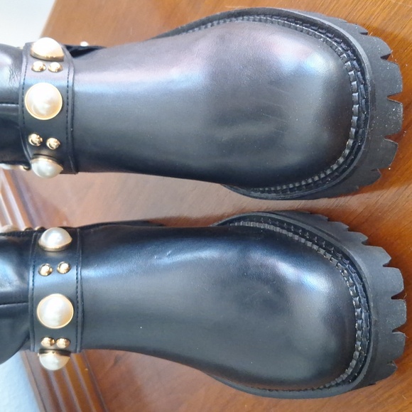 KARL LAGERFELD MILLA LEATHER RHINESTONE EMBELLISHED KNEE HIGH BOOTS SZ 7.5 NEW - Picture 2 of 6